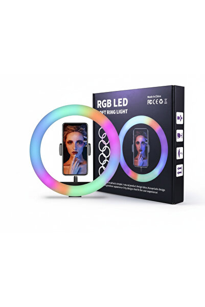 RGB LED مصباح حلقي 16 بوصة بـ40 لونًا مع حامل ثلاثي وجوال مثالي للمكياج الفيد...