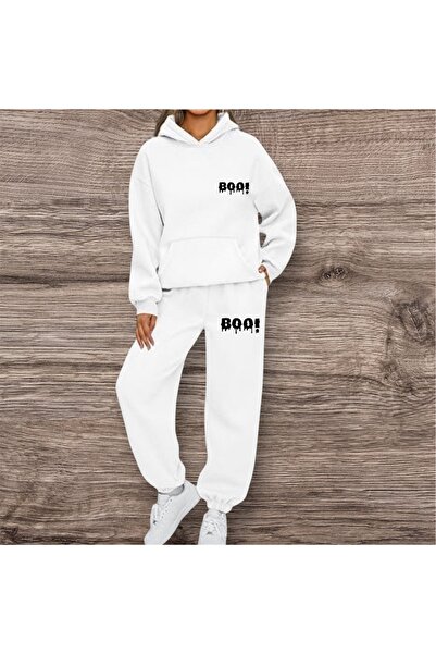 NewCabin Printed White Tracksuit Set Comfortable and Stylish White Set Winter
