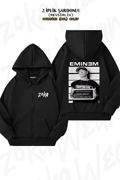 ZOKAWEAR سترة كارديجان بقلنسوة بسحاب من نوع Eminem Slim Shady مطبوع قصة فضفاض...