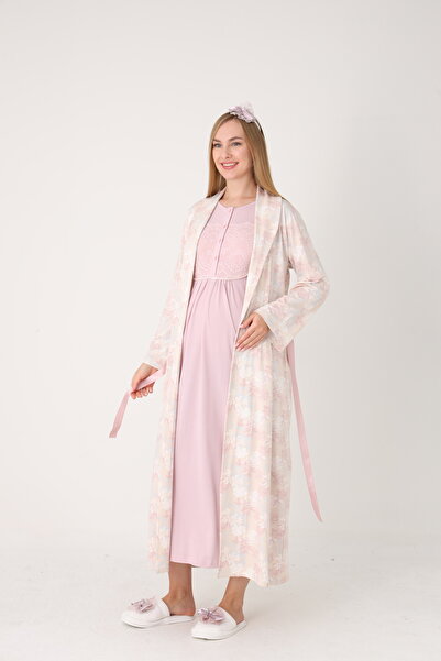 Lohussa Set de cămașă de noapte pentru femei, cu model pudrat, cu guler șal, ...