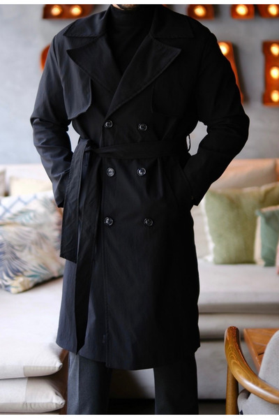 VAVEYLO MENS FASHION Classic Belted Old Money Kemerli Kruvaze Trençkot