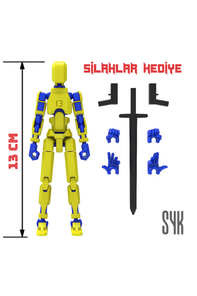 SYK Design Robot 13 Dummy Sarı Mavi Tüm Eklemleri Hareketli Aksiyon Figürü Oy...