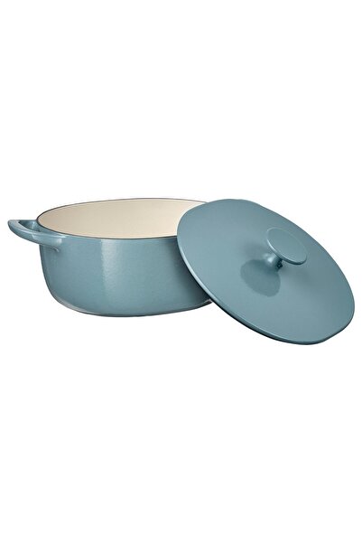IKEA VARDAGEN Casserole with lid, enamelled cast iron, light beige/dark grey-blue, 5 l
