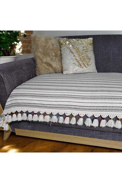 PETEKHOME BOHEM PÜSKÜLLÜ KOLTUK ÖRTÜSÜ (VİVALDİ KETEN 90 X 210 EBATINDA 1 ADET ÖRTÜ)