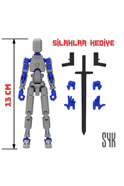 SYK Design Robot 13 Dummy Gri Mavi Tüm Eklemleri Hareketli Aksiyon Figürü Oyu...