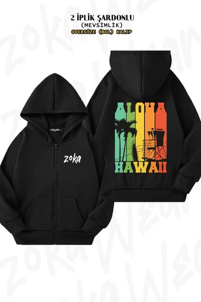 ZOKAWEAR Unisex Aloha Hawaii Printed Oversized Back Printed Zippered Hooded Cardigan