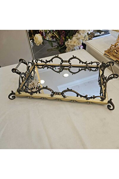 MaviDamla Metal Casting Tray with Handle Antique Yellow 46*32 cm