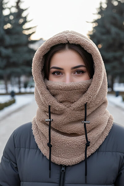 Leiste Wig Hooded Plush Plush Women's Beanie Scarf Women's t Fleece Neck Gaiter Shawl Windproof Hat