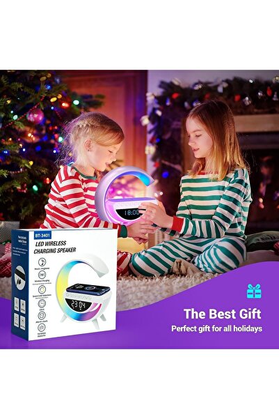 Led Wireless Speaker with Night Light, Wireless Charging, Timer, Alarm Clock, Color Changing, Charging Stand, Music Lamp, White