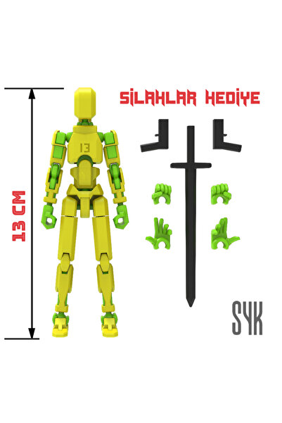 SYK Design Robot 13 Dummy Sarı Yeşil Tüm Eklemleri Hareketli Aksiyon Figürü O...