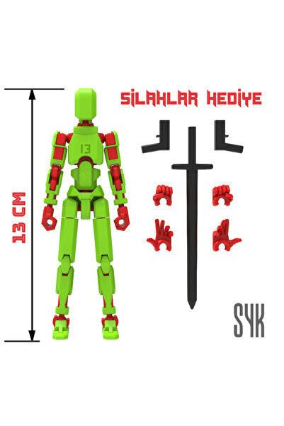SYK Design Robot 13 Dummy Yeşil Kırmızı Tüm Eklemleri Hareketli Aksiyon Figür...