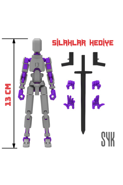 SYK Design Robot 13 Dummy Gri Mor Tüm Eklemleri Hareketli Aksiyon Figürü Oyuncak