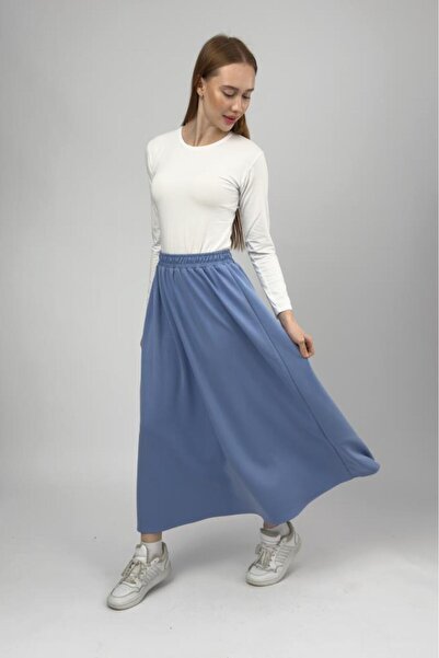 Betimoda Women's Modal Fabric Elastic Waist Midi Skirt Blue
