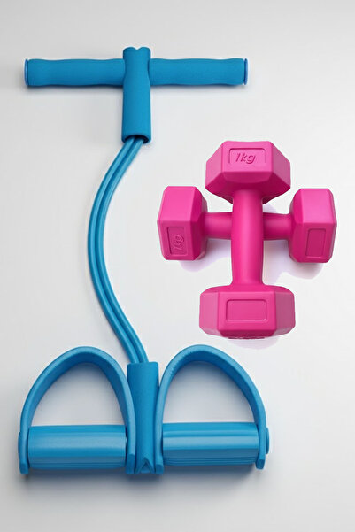 Delta Lastikli Egzersiz Seti | 1 Kg x 2 Adet Dambıl Ve Kondisyon Küreği | Karın, Mekik, Göbek Eritme Set