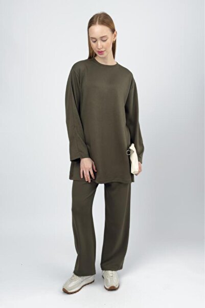 Betimoda Women's Modal Tunic Pants Set Khaki