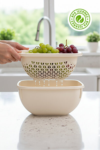 EVİONA Çok Amaçlı Süzgeç ve Kase Seti 4 Lt – Meyve Sebze Yıkama Kabı