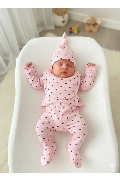 Ronanna Pink Patterned Embroidered Baby Girl 5-Piece Hospital Discharge Set -...