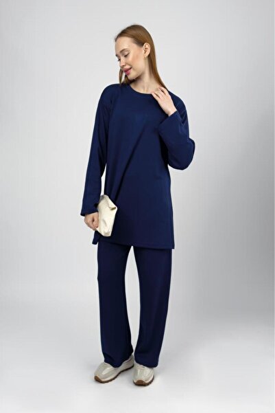 Betimoda Women's Modal Tunic Pants Set Navy Blue