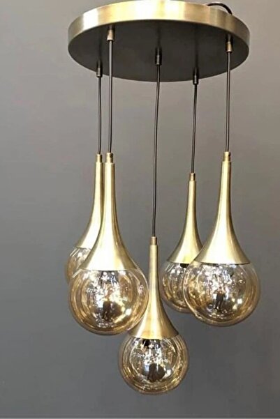 akyzlighting Büyük Huni Eskitme Kaplama 5li Glop Camlı Sarkıt Avize