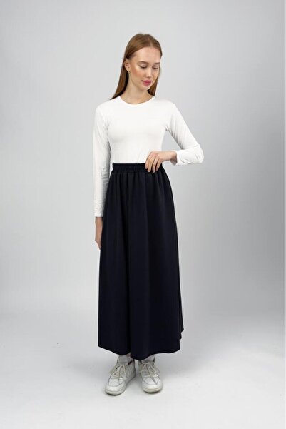 Betimoda Women's Modal Fabric Elastic Waist Midi Skirt Black