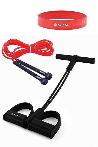 Delta Lastikli Egzersiz Seti | Atlama İpi + Aerobik Squat Bandı | Karın, Mekik, Göbek Eritme ve Squat