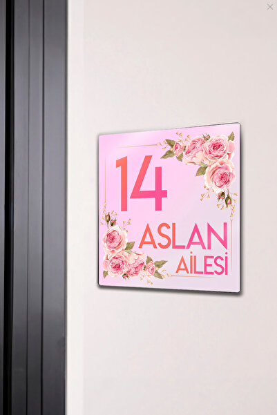 DekorHane Kişiye Özel, Metal Baskı Çiçekli Aile Kapı İsimliği Ve Numara, Ev K...