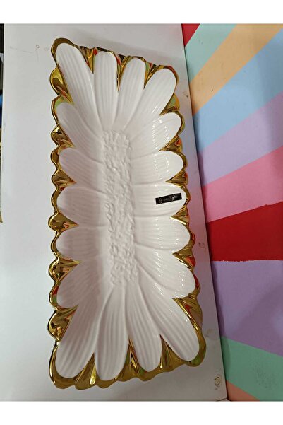 DEKOR ZÜCCACİYE HOME Royking Flora Gold Pit Large Rectangular Presentation Plate