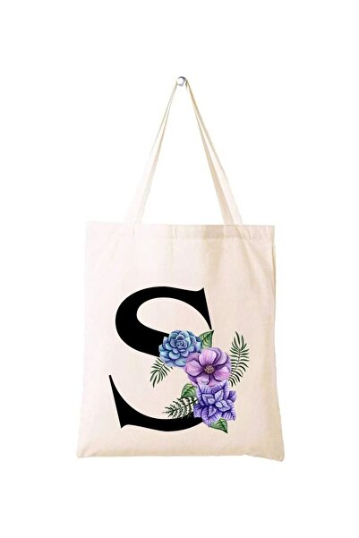 Generic PRINTSHOP4ME Eco-Friendly Canvas Cotton Tote Bag with Floral Initials