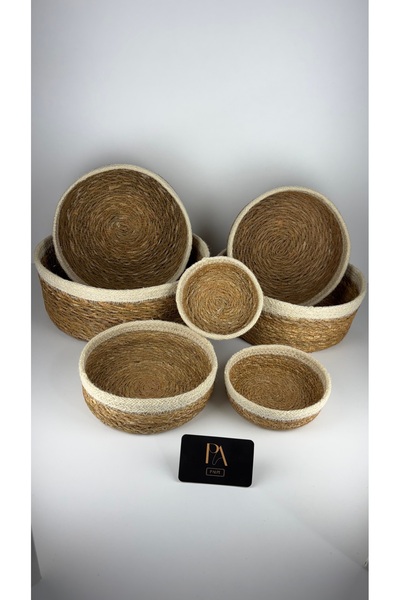 Palpe Coș de paie din 7 piese, suport pentru prosoape, organizator pentru baie, coș, obiect decorativ, bibelouri, ornamente, decor pentru sufragerie