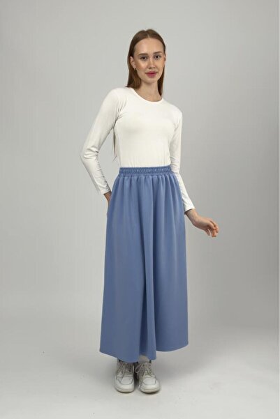 Betimoda Women's Modal Fabric Elastic Waist Midi Skirt Blue