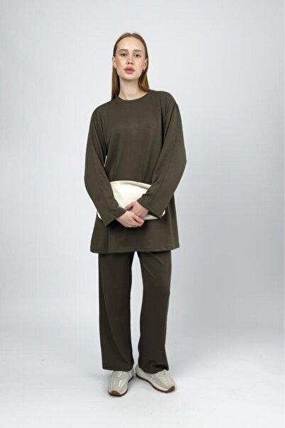 Betimoda Women's Modal Tunic Pants Set Khaki