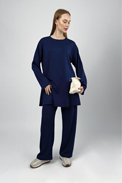 Betimoda Women's Modal Tunic Pants Set Navy Blue