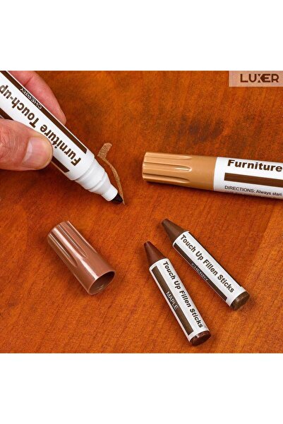LUXER Set 6 Markere+6 Creioane Cerate pentru Reparare Zgarieturi Mobila/Lemn/Parchet, 6 Nuante de Maro