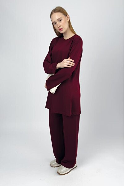 Betimoda Women's Modal Tunic Pants Set Burgundy