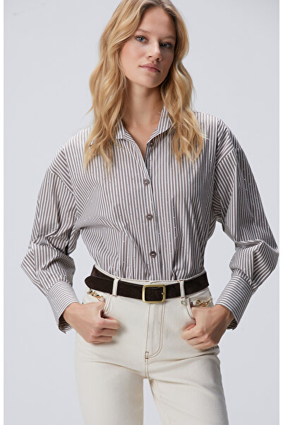 Network Vizon Ekru Çizgili Gömlek