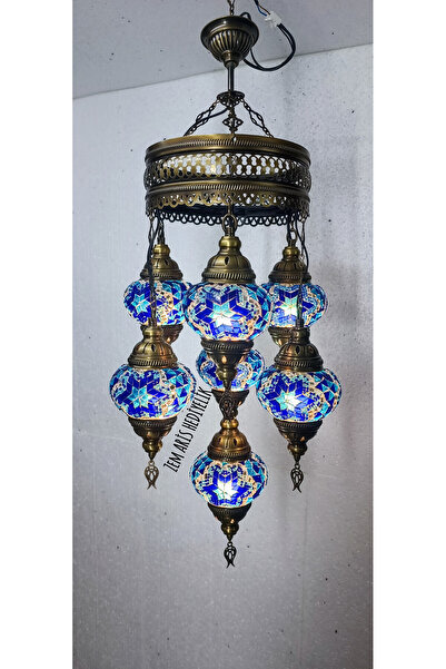 ZEM ARİS HEDİYELİK El Yapımı Otantik Mozaik 7 li Avize Tavan Lambası Dekoratif