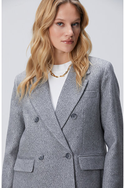 Network Antrasit Balıksırtı Desenli Kruvaze Ceket