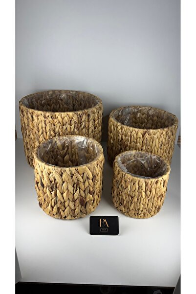 Palpe 4lü Hasır Saksı Sepet Havluluk Banyo Düzenleyici Sepet Dekoratif Obje B...