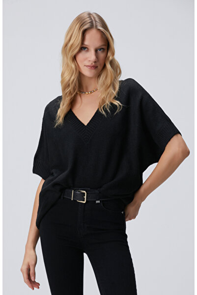 Network Siyah V Yaka Kısa Kollu Triko Kazak