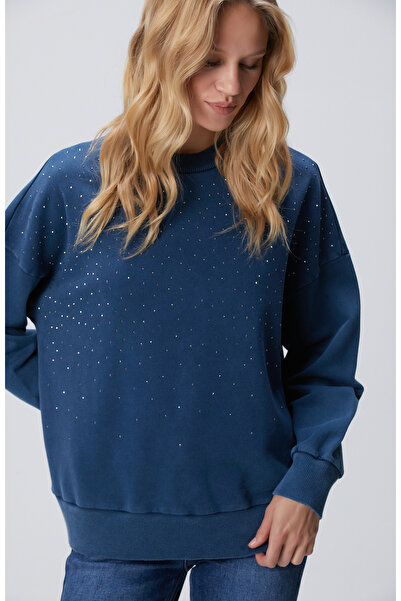 Network İndigo Taşlı Sweatshirt