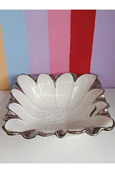 DEKOR ZÜCCACİYE HOME Royking Flora Silver Pit Square Presentation Plate