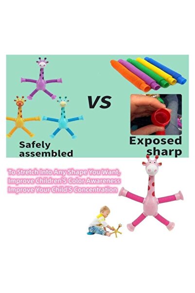 COOYA 4 Pcs Telescopic Suction Cup Giraffe Toy, Ever-Changing Giraffe Telescopic Tube Suction Cup Toys