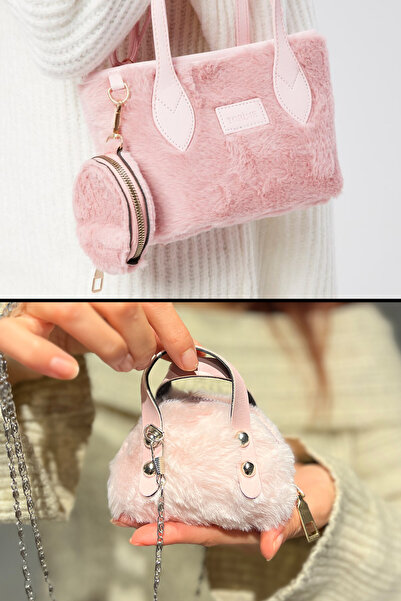 torime Geantă de umăr de pluș de dimensiune medie X Mini geantă de umăr și mâ...