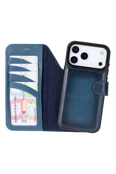 Bouletta iPhone 17 Pro Max Uyumlu Hakiki Deri MagSafe ve RFID Koruma Özellikli Çıkarılabilir Cüzdanlı Kılıf