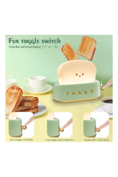X SPRING Desk Decor Toaster Lamp, with Smile Face Toast Bread Bedside, Living Room, Dining, Gift (Green)