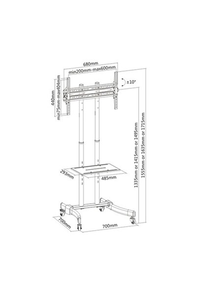 UNIVERSA Drk-579 Dark Vs02 37-70 Inch Tv Supported Wheeled Tv Stand