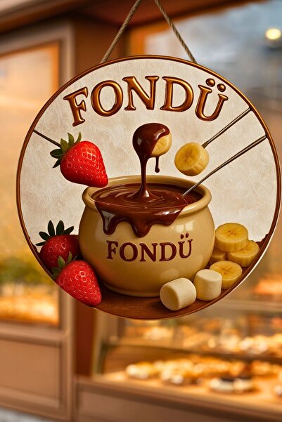 Nod Ornament de perete din lemn cu șnur tematic cu desert fondue, pentru patiserie, magazin de deserturi, decor pentru masă de cafenea