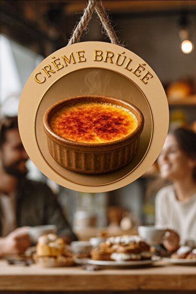 Nod Ornament de perete din lemn cu șnur tematică Creme Brulee, patiserie, mag...