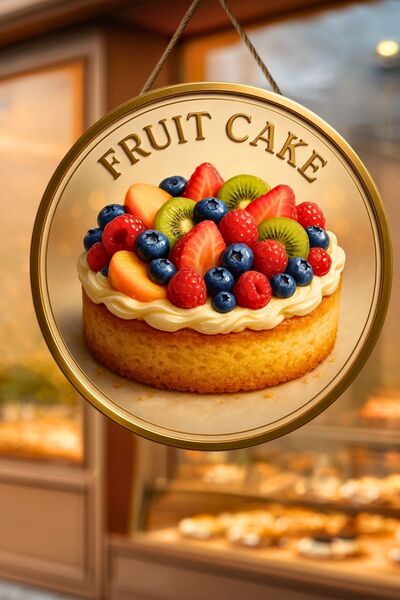 Nod Ornament de perete din lemn cu șnur tematic cu prăjituri cu fructe, patiserie, magazin de deserturi, decor pentru cafenea