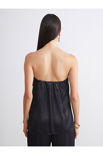 LC Waikiki Soulife Black Strapless Neckline Satin Blouse